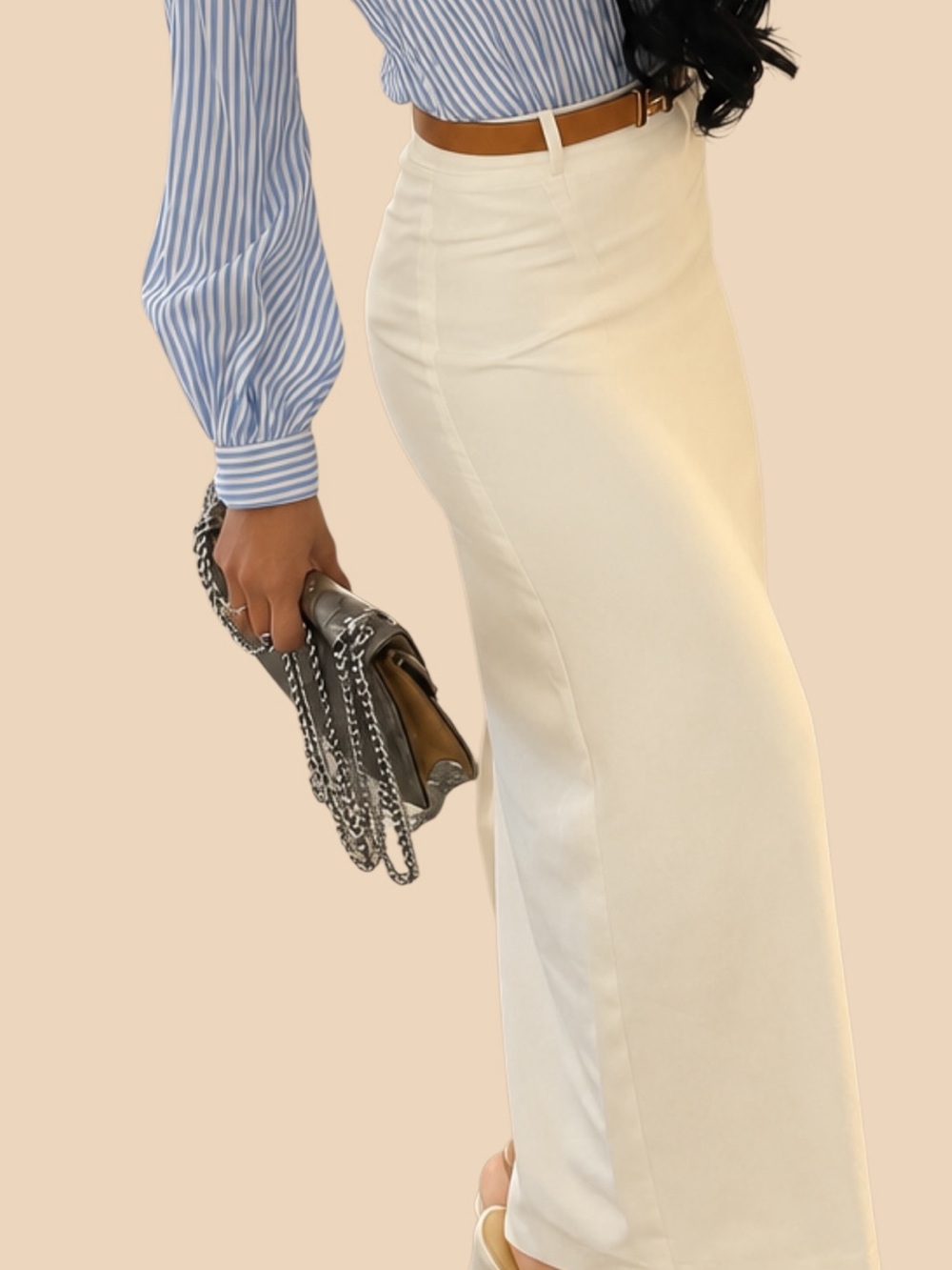 Commense Cream Pencil Skirt